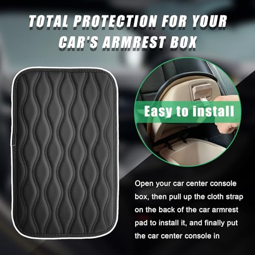 Car Center Console Pad, Waterproof Auto Armrest Seat Box Cover, PU Leather Arm Rest Protector Cushion Pad, Universal Vehicle Interior Protection Accessories for Car SUV (Black)