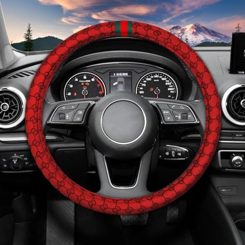 5PCS Steering Wheel Cover, with 2 Headrests, 2 Seat Belt Covers - Universal Fit for 14.5-15" Steering Wheel, Enhances Driving Experience - Perfect for Women (Red) - color: Red