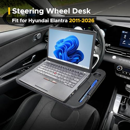 EcoNour Steering Wheel Desk for Hyundai Elantra 2011-2024 2025 2026 2-in-1 Car Tray Table Laptop Car Mount with Pen Holder Food Tray for Eating with Drinks Holder Multipurpose Travel Car Accessories - size: Fit For Hyundai Elantra 2011-2026