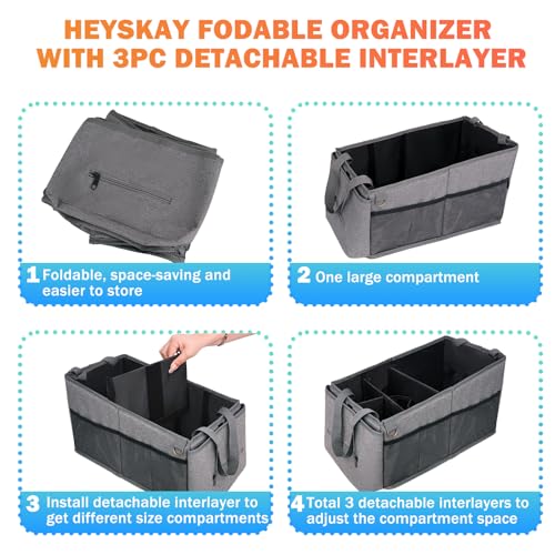 HEYSKAY Car Seat Organizer-Passenger Seat Organizer, Collapsible Small Car Seat Organizer for Console Front/Back, Car Caddy with 4pc Drink Holders Automotive Backseat Organizer for Kids - color: Black