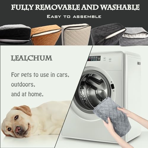 Lealchum Dog Booster Car Seat for Small/Medium Dogs,6in Memory Foam Elevated Cushion,Fully Detachable and Washable,2 Clip-On Safety Leashes,Anti-Slip Base(Black/Grey,Medium) - color: Black/Grey