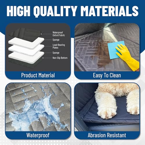 Dog Backseat Extender with Hard Bottom – Waterproof Pet Travel Platform - Nonslip Rear Seat Cover - Car Hammock Bed for Cars SUVs & Small Trucks