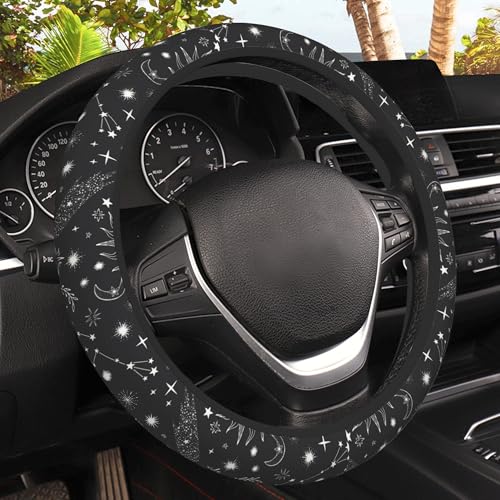 Sun Moon and Steering Wheel Cover, Stars Constellation Elastic Non-Slip Steering Wheel Protector,Auto Interior Decor for Women Girls,Universal 15" Fit for Sedans,Trucks - color: Sun Moon and