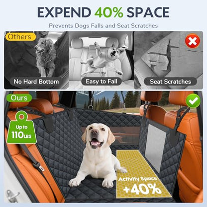 Dog Car Seat for Large Dogs — Hard Bottom Back Seat Extender for Dogs Supports 110lbs — Half Size Dog Car Hammock Passenger Friendly Waterproof PU Leather Pet Travel Bed for SUV Truck & Vehicle