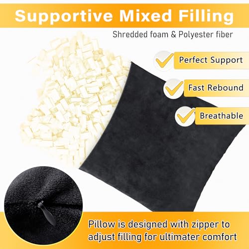 1 MIDDLE ONE 2 Pack Small Pillow, 16 X 12 Inches, Memory Foam Mini Pillow for Travel, Camping, Sleeping, Nap and Neck, Knee, Lumbar Support, Tiny Cushion for Pet, Dogs (Black) - color: Black, size: 16x12 inch