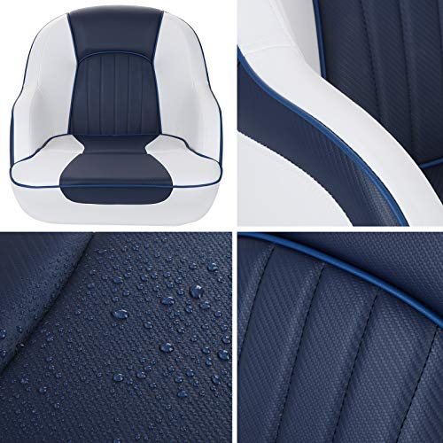 NORTHCAPTAIN Pontoon Boat Seat Captain Bucket Seat with Boat Seat Cover - color: E-White/Navy Blue