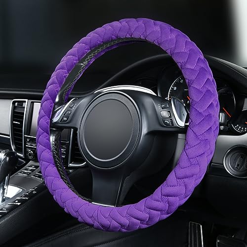 Flying Banner car Steering Wheel Cover Massage Velvet Warm Universal Size 15 inches SUV Truck Anti Slip Odorless Summer Winter (Purple, Velvet Massage) - color: Purple