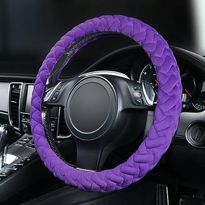 Flying Banner car Steering Wheel Cover Massage Velvet Warm Universal Size 15 inches SUV Truck Anti Slip Odorless Summer Winter (Purple, Velvet Massage) - color: Purple