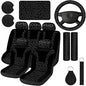 Frienda 17 Pcs Leopard Print Car Accessories Set, Includes Seat Covers Set Leopard Steering Wheel Cover Mats Armrest Pad Cover Seat Belt Pads Keychain and Wrist Strap for Car Decor - style: Leopard Print