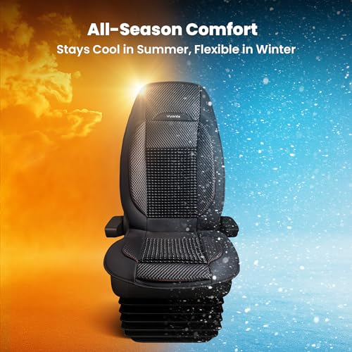 Semi Truck Beaded Seat Covers (Black, 1-Pack), Cooling Car Seat Cushion for Back Support, Anti-Sweat Truck Seat Covers, Universal Fit for Volvo, Kenworth, Freightliner