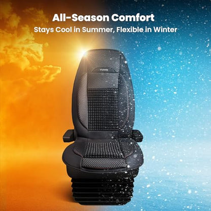Semi Truck Beaded Seat Covers (Black, 1-Pack), Cooling Car Seat Cushion for Back Support, Anti-Sweat Truck Seat Covers, Universal Fit for Volvo, Kenworth, Freightliner