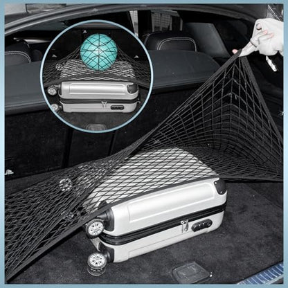 Cargo Net for SUV Trunk Net Organizer 35.4 x 11.8 inches, Elastic Heavy Duty Storage Mesh Net with Hooks Double-Layer Car Rear Cargo Net for Sedan, Vehicle