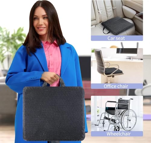 Gel Seat Cushion, for Long Sitting -Double Thick Gel Seat Cushion Breathable Honeycomb Chair Cushion with Non-Slip Cover for Office Chair Car, Wheelchair, Long Trips,Relief Sciatica Pain - color: Black