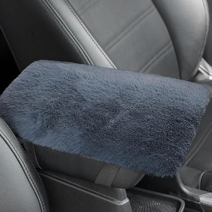 YUNXNYC Fluffy Car Armrest Cover, Plush Faux Wool Console Cover Pad Cushion, Universal Soft Fuzzy Middle Arm Rest Protector for Cars (Gray)