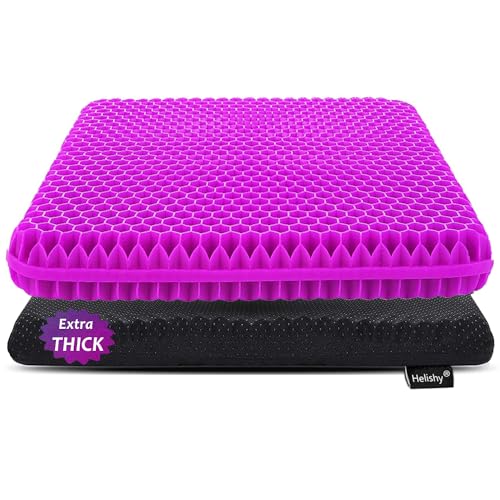 Gel Seat Cushion for Long Sitting, Extra Thick Gel Cushion for Wheelchair Soft Chair Pads for Office Home Chairs Car Seats Long Trips - Back Sciatica Hip Tailbone Pain Relief Cushion (Violet) - color: Violet, size: Extra Thick: 16.5x14.5x2 inch