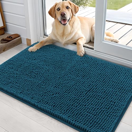 OLANLY Dog Door Mat for Muddy Paws 36x24, Absorbs Moisture and Dirt, Absorbent Non-Slip Washable Doormat, Quick Dry Chenille Mud Mat, Entry Indoor Entryway Carpet for Inside Floor, Atlantic Blue - color: Atlantic Blue, size: 36" X 24"