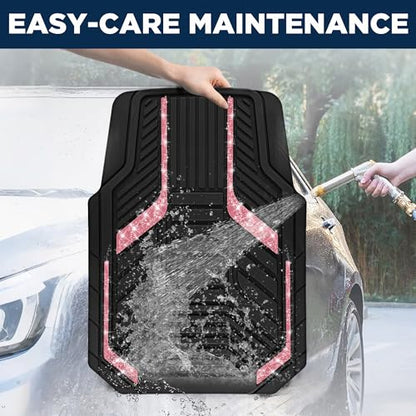 PIC AUTO Car Floor Mats, Hot Pink Sparkly Crystal Bling Glitter Car Mats Set, Front and Rear Heavy Duty Rubber Car Mats with Anti-Slip Backing, All Weather, Trim-to-Fit for SUVs, Trucks, Sedan, Vans - color: Hot Pink Glitter