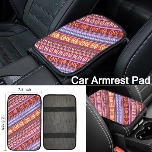 Boho Steering Wheel Cover Set, Seat Belt Cover and Armrest Pad Bohemian Cloth Car Steering Wheel for Women Flax Ethnic Style Steering Wheel Accessories Cover Anti-Slip Fits 14 1/2-15 Inch - Red - color: Brown