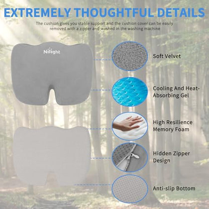 Nilight Car Seat Cushion Gray Velvet Gel Memory Foam Seats Soft and Comfortable Suitable for Daily Life and Driving Relieves Sciatica and Tailbone Pain Improves Drive Vision - color: Grey Velvet