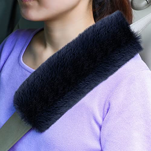 Boao 4 Pack Faux Sheepskin Car Seat Belt Pads Seatbelt Protector Soft Seat Belt Shoulder Strap Cover Comfort Harness Pad(Charcoal Black, 9.9 Inch) - color: Charcoal Black, size: 9.9 Inch