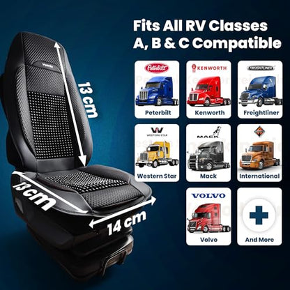 Semi Truck Beaded Seat Covers (Black, 1-Pack), Cooling Car Seat Cushion for Back Support, Anti-Sweat Truck Seat Covers, Universal Fit for Volvo, Kenworth, Freightliner