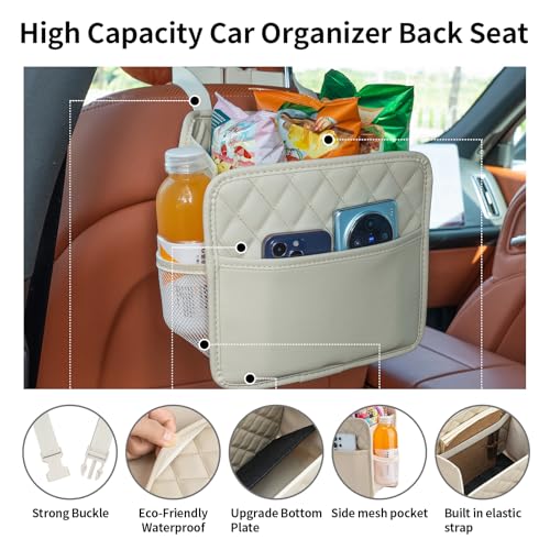Car Seat Back Hanging Bag Car Document Holder Multi-Pocket Bottle Bag Storage Box Organizer Travel Tidy Pouch Pocket Kids Beige - color: Beige C
