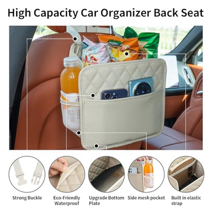 Car Seat Back Hanging Bag Car Document Holder Multi-Pocket Bottle Bag Storage Box Organizer Travel Tidy Pouch Pocket Kids Beige - color: Beige C
