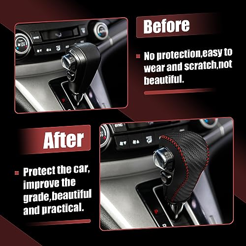 X AUTOHAUX Car Automatic Gear Shift Knob Cover Protector with Red Thread Carbon Fiber Pattern for Chevy Equinox 2018-2021 for Honda CRV 2015-2016 - color: Red