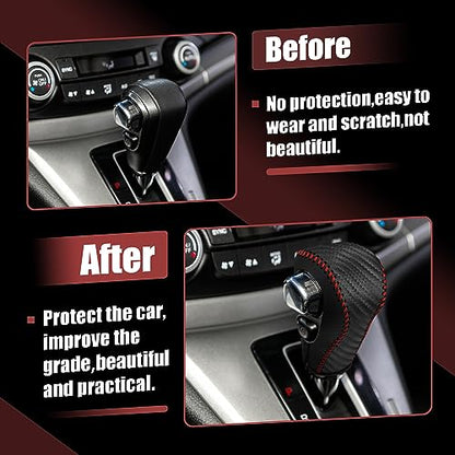 X AUTOHAUX Car Automatic Gear Shift Knob Cover Protector with Red Thread Carbon Fiber Pattern for Chevy Equinox 2018-2021 for Honda CRV 2015-2016 - color: Red