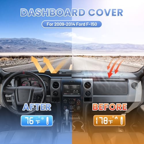 Sunsdrew Dash Cover for 2009-2014 Ford F150 Dashboard Cover Mat for F-150 Suede Dash Mat Accessories Sun Shade Nonslip Mesh Protector No Glare(with Light Sensor) - size: 09-14 F-150Dash Cover