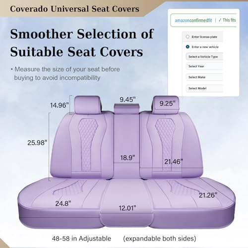 Coverado Purple Car Seat Covers, Back Car Seat Cover, Leather Seat Cover, 3-Pieces Car Seat Cushion, Luxury Seat Cover Seat Protector Universal Fit Most Cars Trucks SUV - color: Purple
