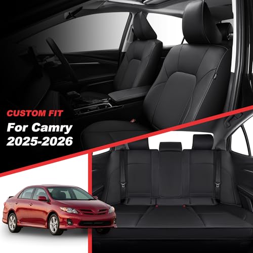 TTX LIGHTING Seat Covers for Toyota Camry 2025 2026,Full Set Waterproof Faux Leather Airbag Compatible Seat Covers Custom Fit Camry Full Wrap Black - size: 4.Camry 2025-2026 5 Seat Full Set