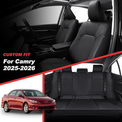 TTX LIGHTING Seat Covers for Toyota Camry 2025 2026,Full Set Waterproof Faux Leather Airbag Compatible Seat Covers Custom Fit Camry Full Wrap Black - size: 4.Camry 2025-2026 5 Seat Full Set