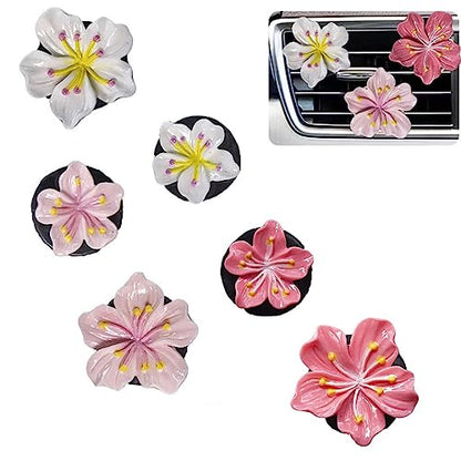 Cute Car Air Fresheners Vent Clips 6 PCS, Flower Air Vent Clips Pink Car Accessories Interior Aesthetic Women Automobile Air Conditioning Vents Decorations