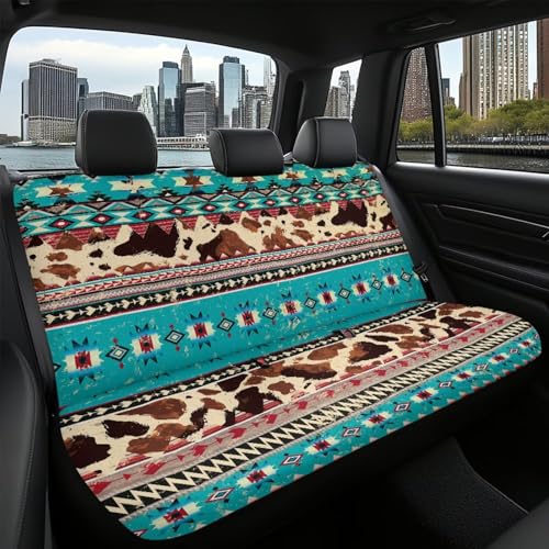 WELLFLYHOM Aztec Print Rear Bench Seat Cover for Cars Truck SUV Universal Car Seat Covers Cow Print Car Accessories Split Back Seat Backrest Protector Set of 2 - color: Aztec Cow Print