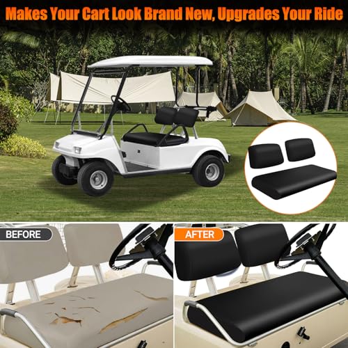 Golf Cart Front Seat Covers Black Micro Fiber Leather Seat Covers Replacement for Club Car DS 1982-2000, Staple On - color: Black, size: Club Car DS 1982-2000