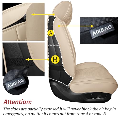 Car Seat Covers Full Set,Universal Precision Fit 3D Contoured Automotive Nappa Leather Seat Covers for SUV Truck Sedan,Anti-Slip Seat Cover with Lumbar Support Style2 Light Beige - color: Light Beige Semi Coverage