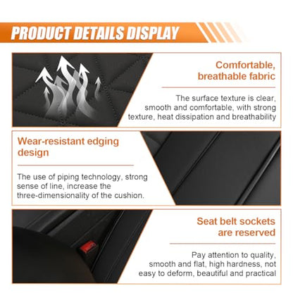 Luxury Faux Leather Car Seat Cover, Anti-Slip Waterproof Universal Front Bottom Seat Protector with Storage Pocket, Triangular Pattern Vehicle Seats Cushion for Sedans, SUVs, Trucks (Black) - color: Black