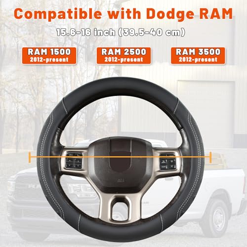 GIANT PANDA Car Steering Wheel Cover for RAM 1500 2500 3500, Compatible with Dodge RAM 15.5-16 inches - Black+Gray Line - color: A-Black+Gray Trim