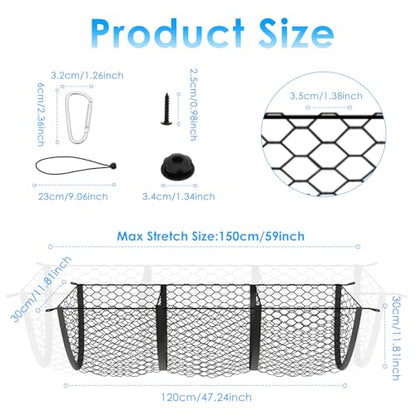 3 Pocket Truck Bed Cargo Net, Upgrade Stretchable Elastic Trunk Bed Organizer for SUV, Car, Pickup Truck Bed, Universal Pickup Mesh Storage Net 47.2" x 11.8" with 4 Ball Bungees