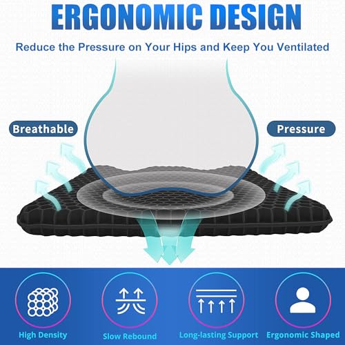 Gel Wheelchair Seat Cushion for Long Sitting, Extra Large & Thick Seat Cushion with Non-Slip Cover - Coccyx, Sciatica & Back Pain Relief - Wheelchair Cushions - Office Chair Car Seat Cushion - color: Black, size: Extra Large - 17x17x1.7inch