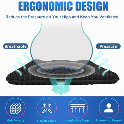 Gel Wheelchair Seat Cushion for Long Sitting, Extra Large & Thick Seat Cushion with Non-Slip Cover - Coccyx, Sciatica & Back Pain Relief - Wheelchair Cushions - Office Chair Car Seat Cushion - color: Black, size: Extra Large - 17x17x1.7inch
