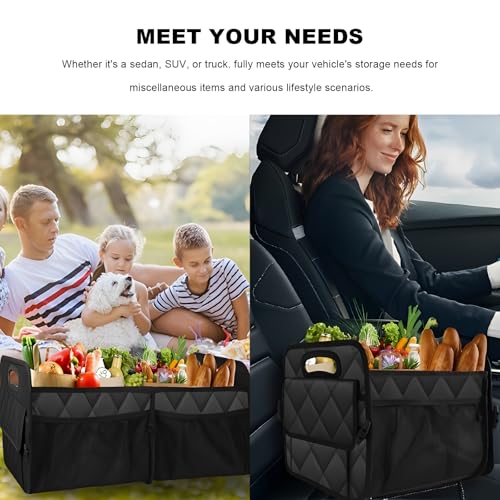 Sun Walker Car Trunk Organizer, Collapsible Auto Storage Box Cargo Organizer with Reinforced Handle, Multi-Pocket Waterproof Oxford Container for Sedan Truck SUV, Car Accessories