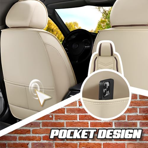 Car Seat Covers for Ford Mustang 2000-2026, Premium Nappa Leather Car Seat Cover, Stylish Sport Seat Covers， Automobile Seat Cover Sets.(Luxury 2 Seats/Beige)