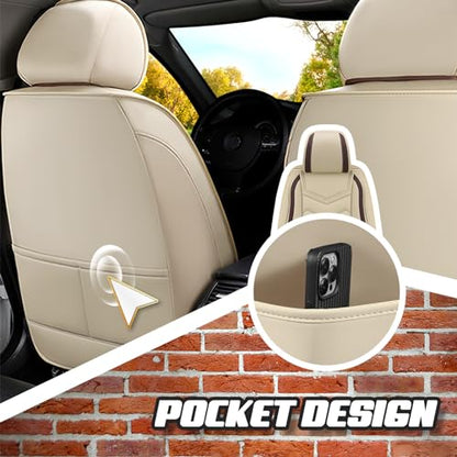 Car Seat Covers for Ford Mustang 2000-2026, Premium Nappa Leather Car Seat Cover, Stylish Sport Seat Covers， Automobile Seat Cover Sets.(Luxury 2 Seats/Beige)