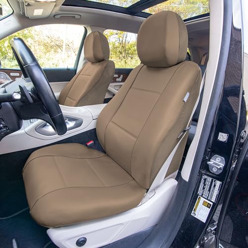 FH Group Full Set Faux Leather Car Seat Covers for Low Back Front Seat Covers, Solid Back Seat Cover, Universal Fit, SUV, Sedan, Van, Seat Cover, Tan - color: Tan, style: Full Set