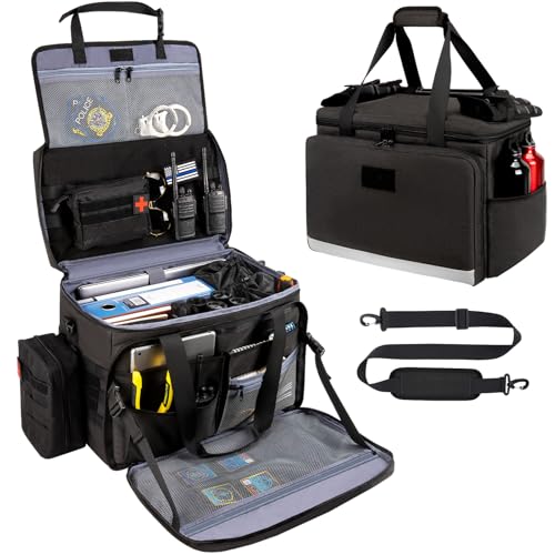 Patrol Bag Law Enforcement, Police Gear Bag for Car Front Seat Organizer Tactical Officer Duty Bags, Police Duty Bag for Passenger Seat, Multiple Compartment Molle Webbing Removable Shoulder Strap