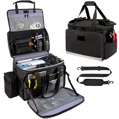Patrol Bag Law Enforcement, Police Gear Bag for Car Front Seat Organizer Tactical Officer Duty Bags, Police Duty Bag for Passenger Seat, Multiple Compartment Molle Webbing Removable Shoulder Strap