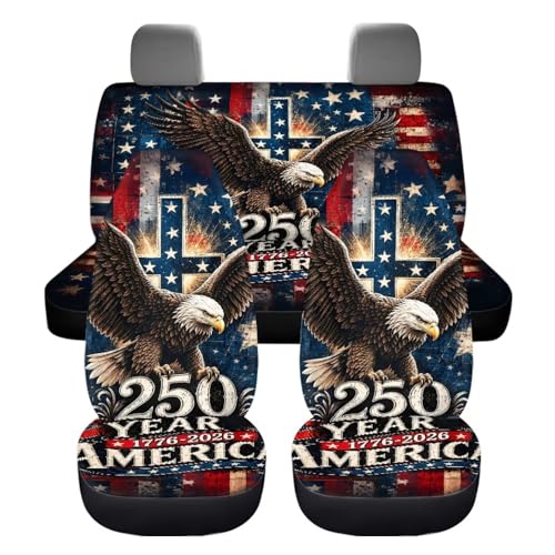 Howilath 250Th Anniversary Patriotic Car Seat Covers 4-Piece Front & Rear Seat Cushion Protectors Anti-Slip Breathable Easy to Install for SUV Sedan Truck - color: 250Th Anniversary Patriotic