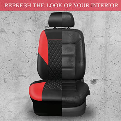CAR PASS Red Leather Seat Covers Full Set-Universal Quilting Pretty Girly Car Seat Cover with 5mm Composite Sponge Inside,Airbag Compatible, Waterproof Delux Fit for Most Sedan,SUV,Cars (Full Set,Red) - color: Black and Red, size: Full Set (Front and Rear